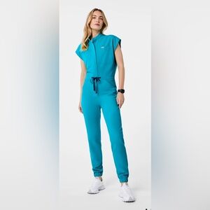 Figs Teal Jumpsuit with Drawstring Waist